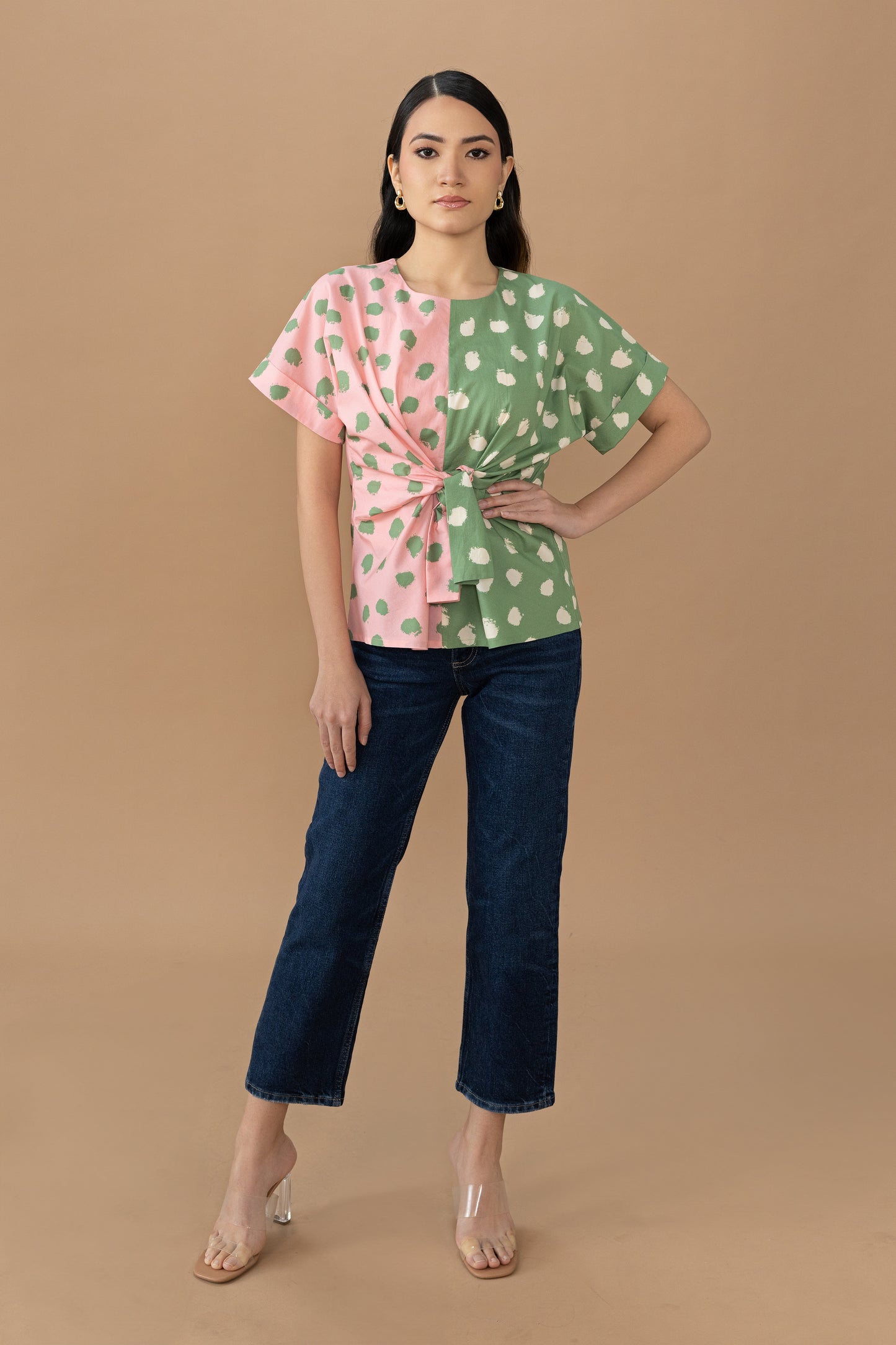 Nadine Tie Top - Quartz Pink & Olive