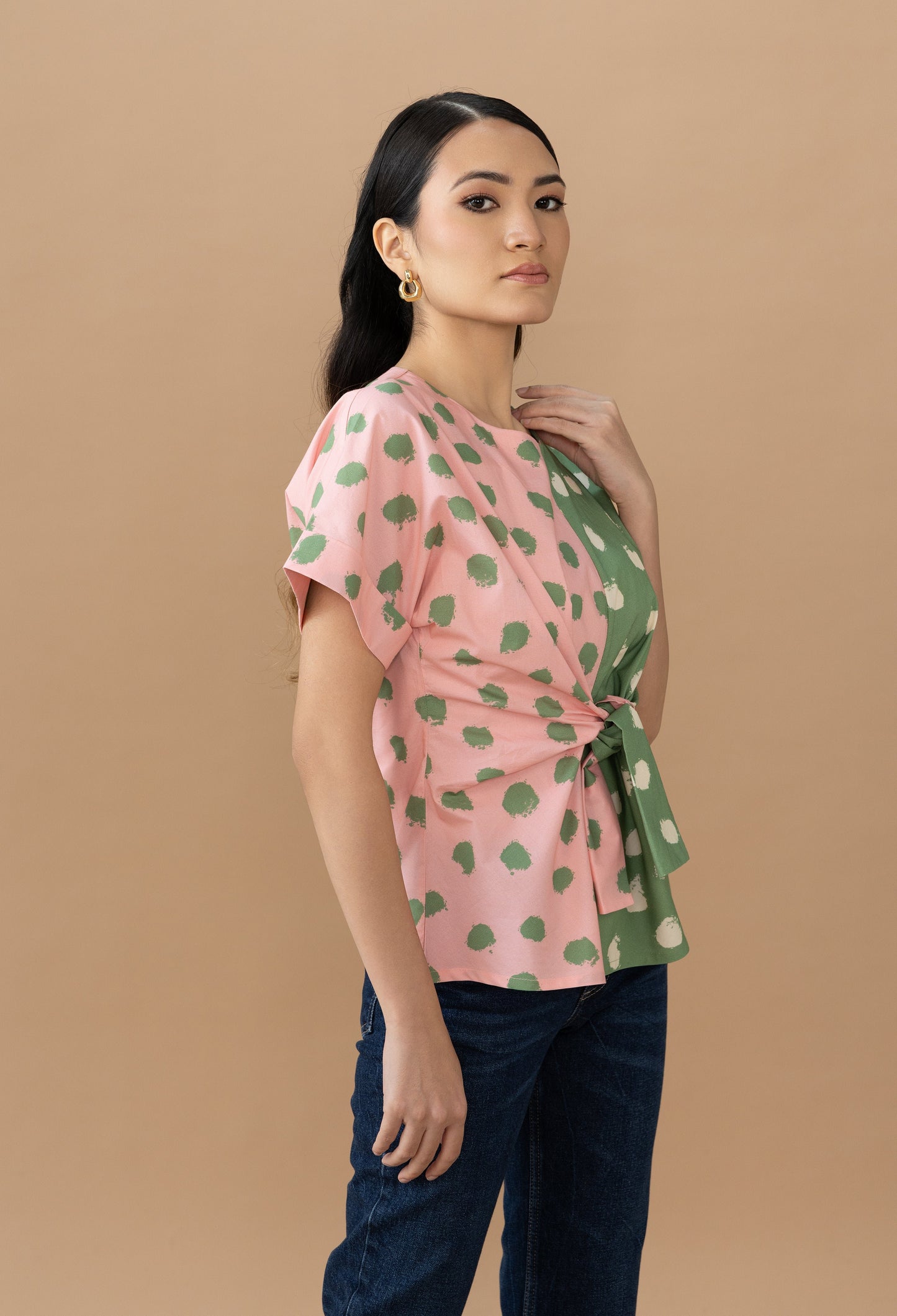 Nadine Tie Top - Quartz Pink & Olive