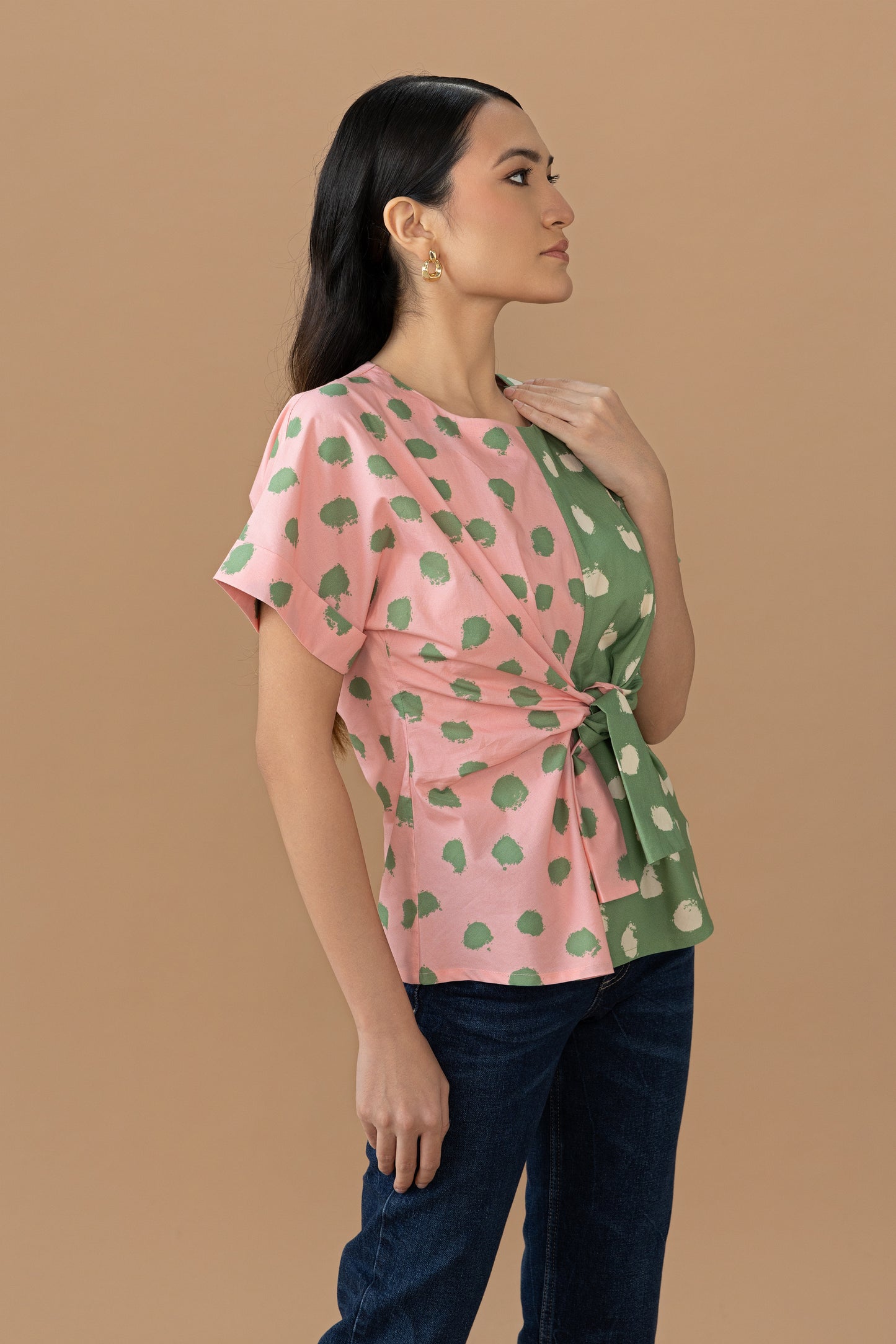 Nadine Tie Top - Quartz Pink & Olive