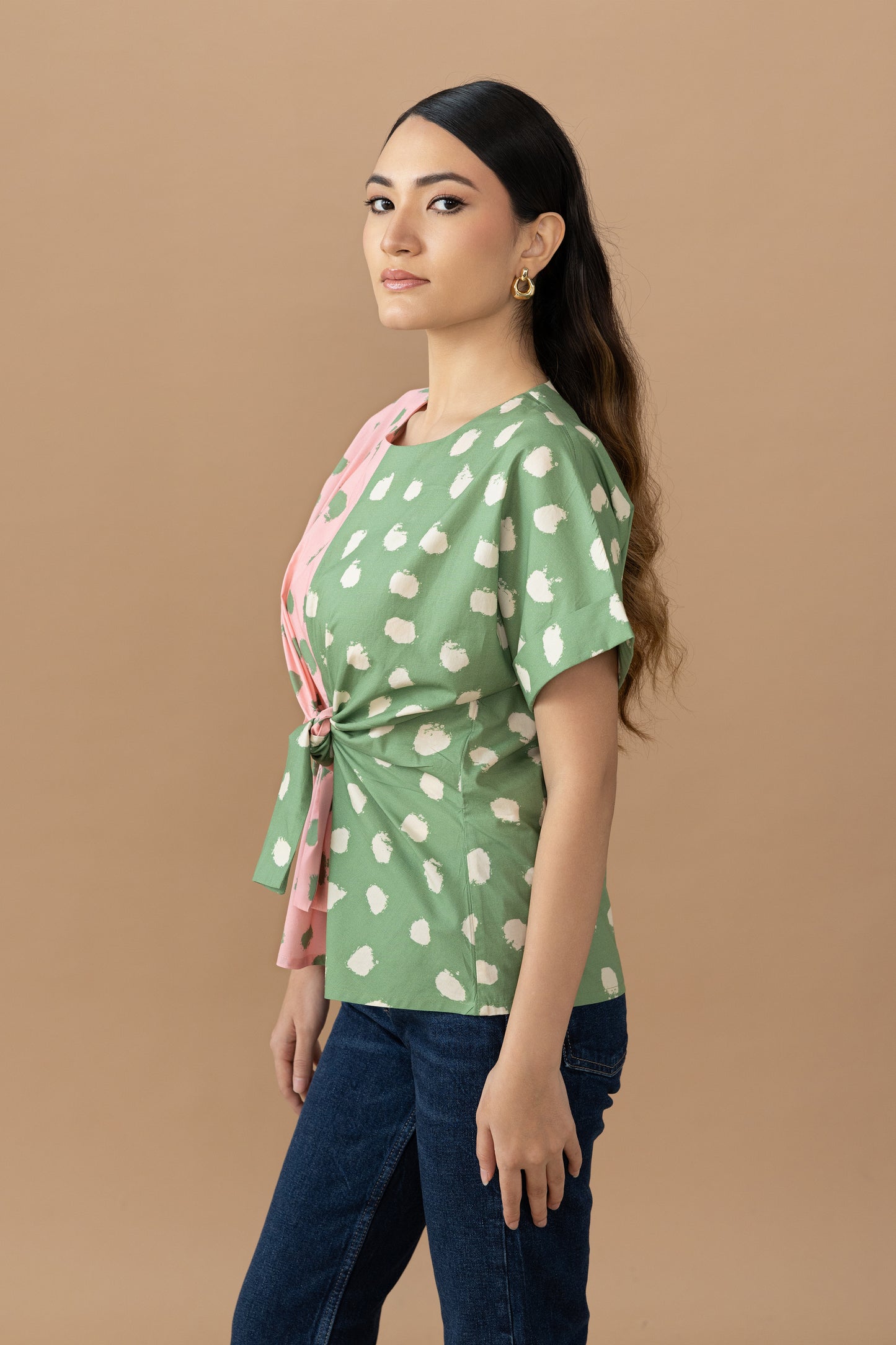 Nadine Tie Top - Quartz Pink & Olive