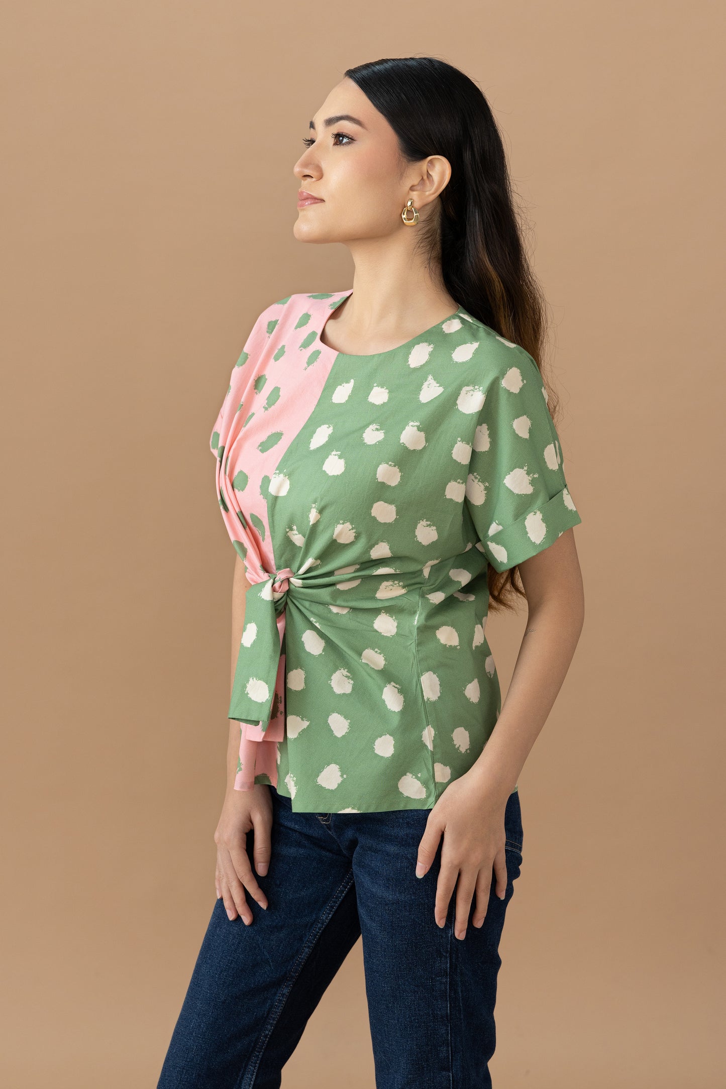 Nadine Tie Top - Quartz Pink & Olive