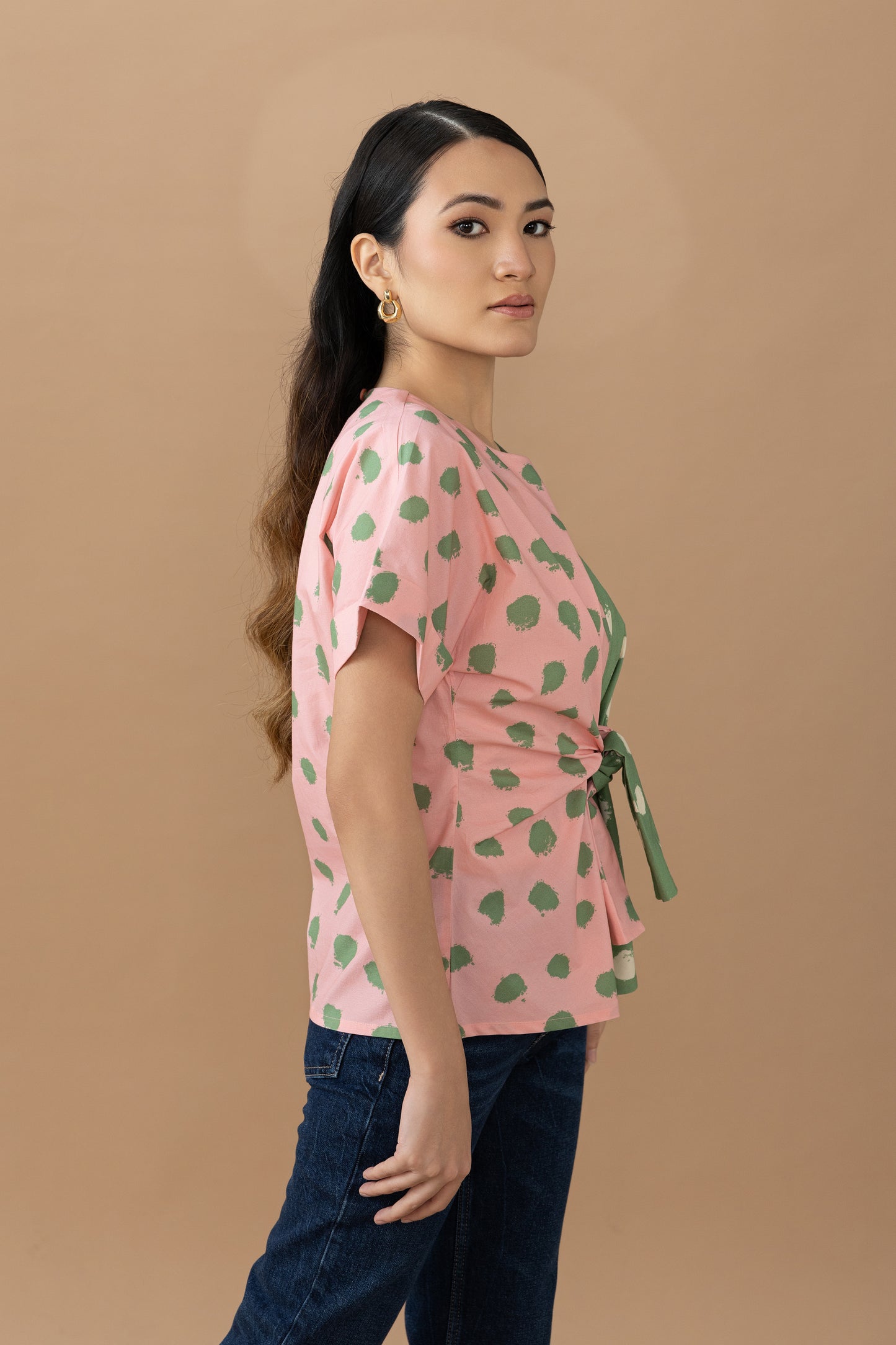 Nadine Tie Top - Quartz Pink & Olive