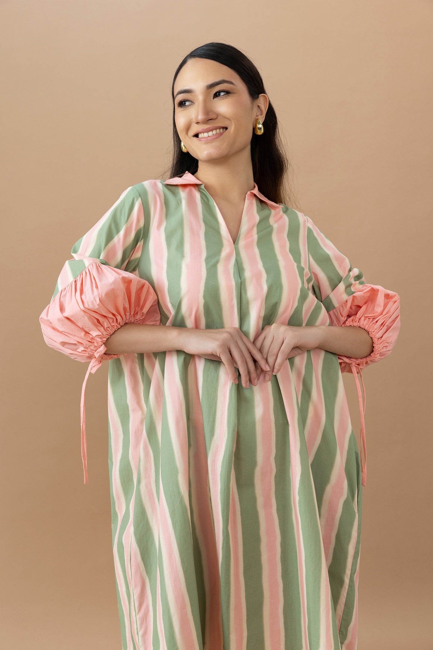 Jaden Dress - Olive Stripes