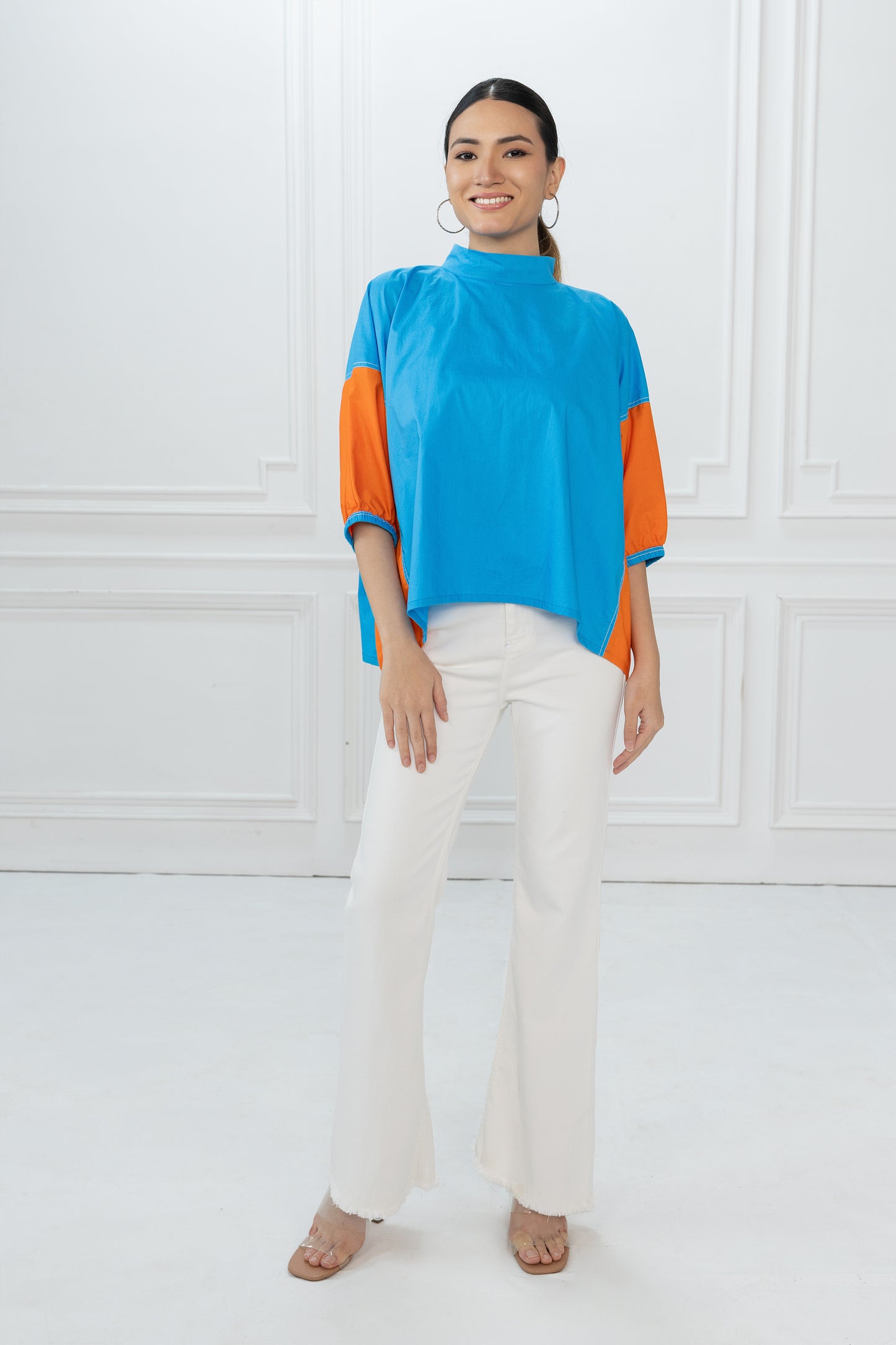 Gina Top - Azure Blue and Orange