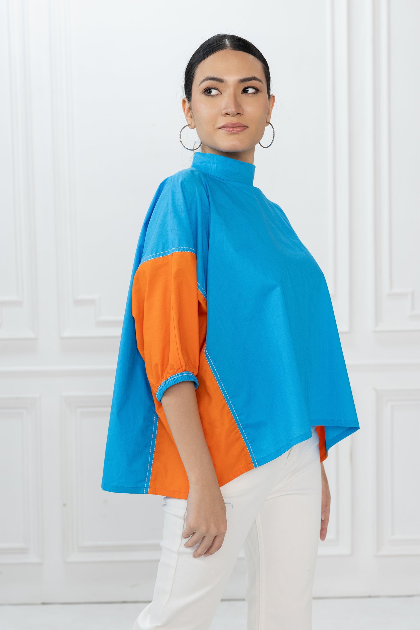 Gina Top - Azure Blue and Orange