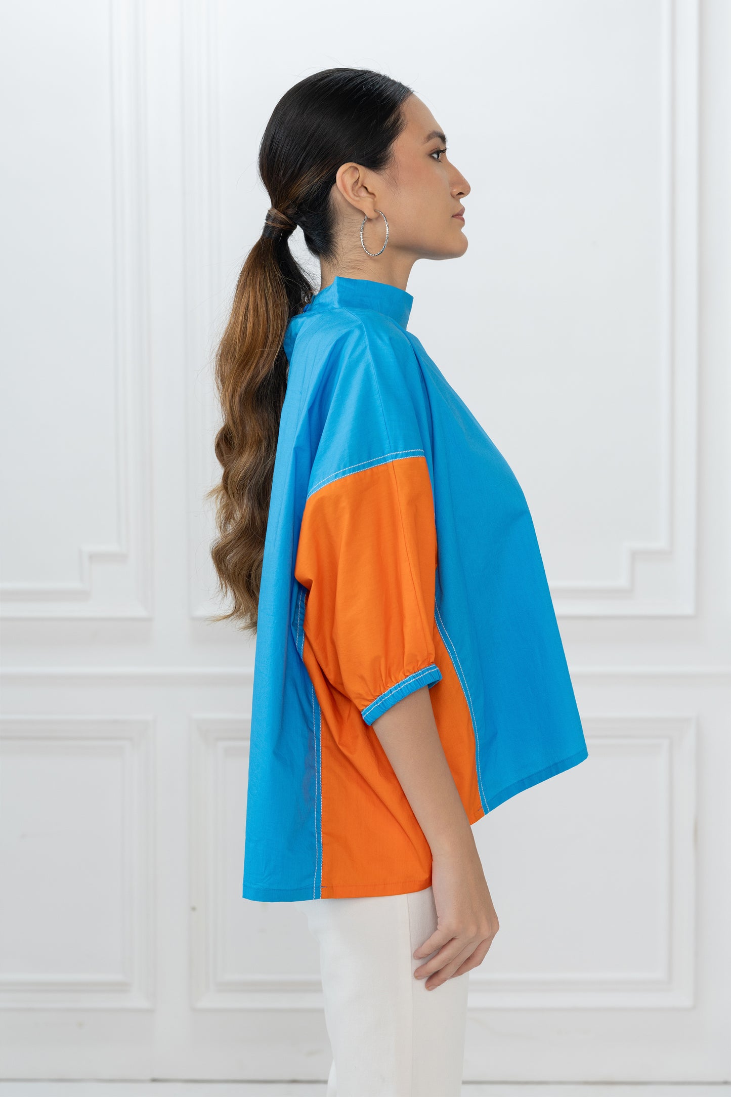 Gina Top - Azure Blue and Orange
