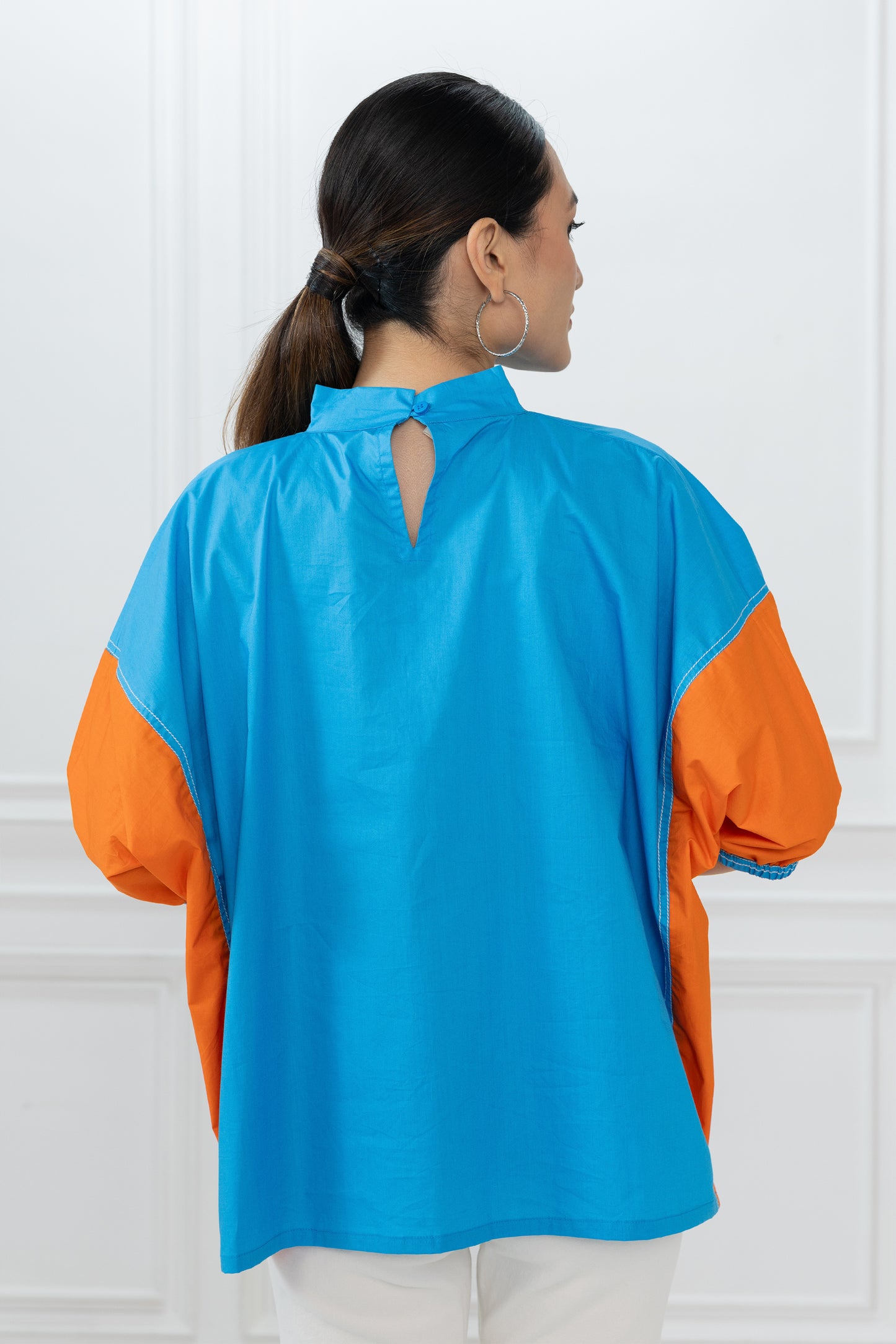 Gina Top - Azure Blue and Orange