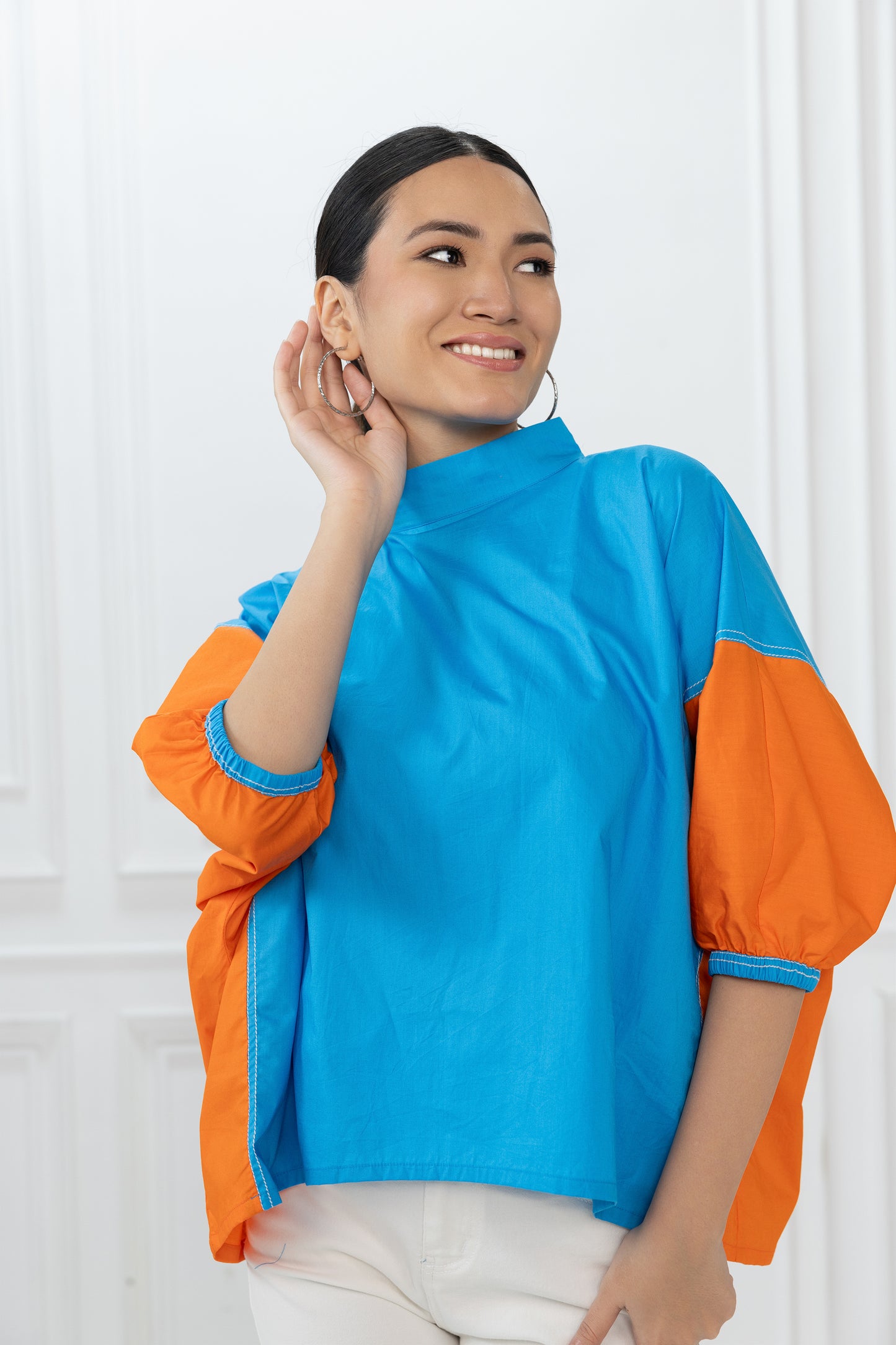 Gina Top - Azure Blue and Orange