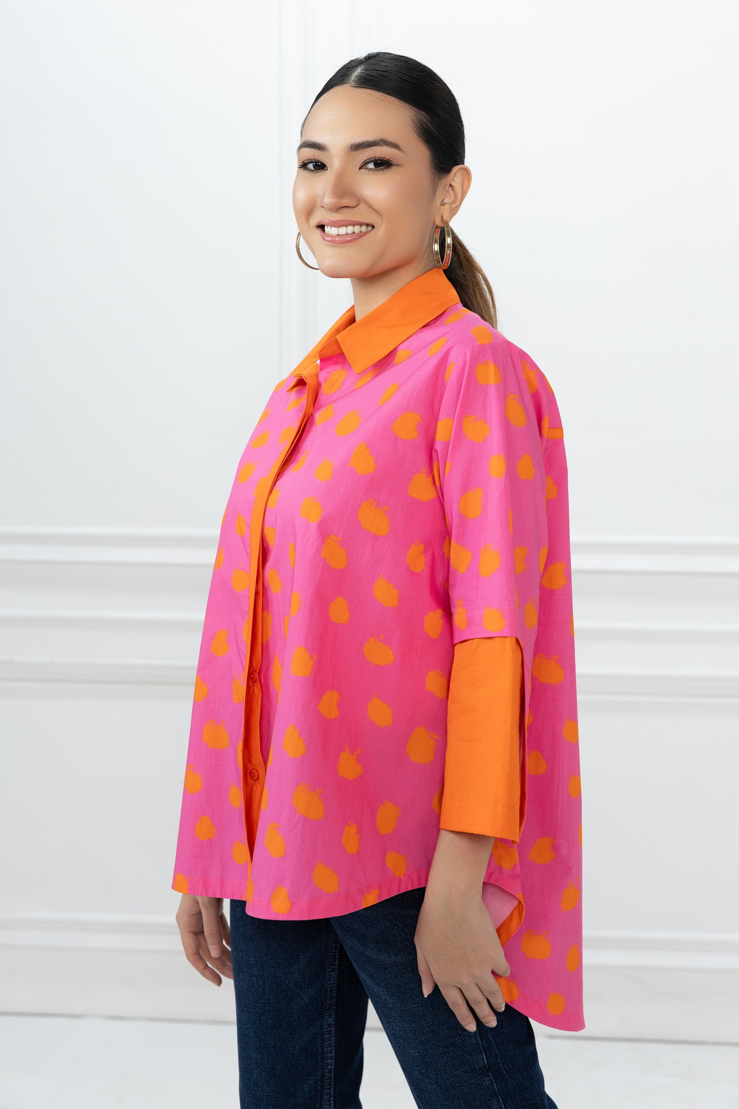 Teresa Shirt - Pink & Orange Dot Matrix