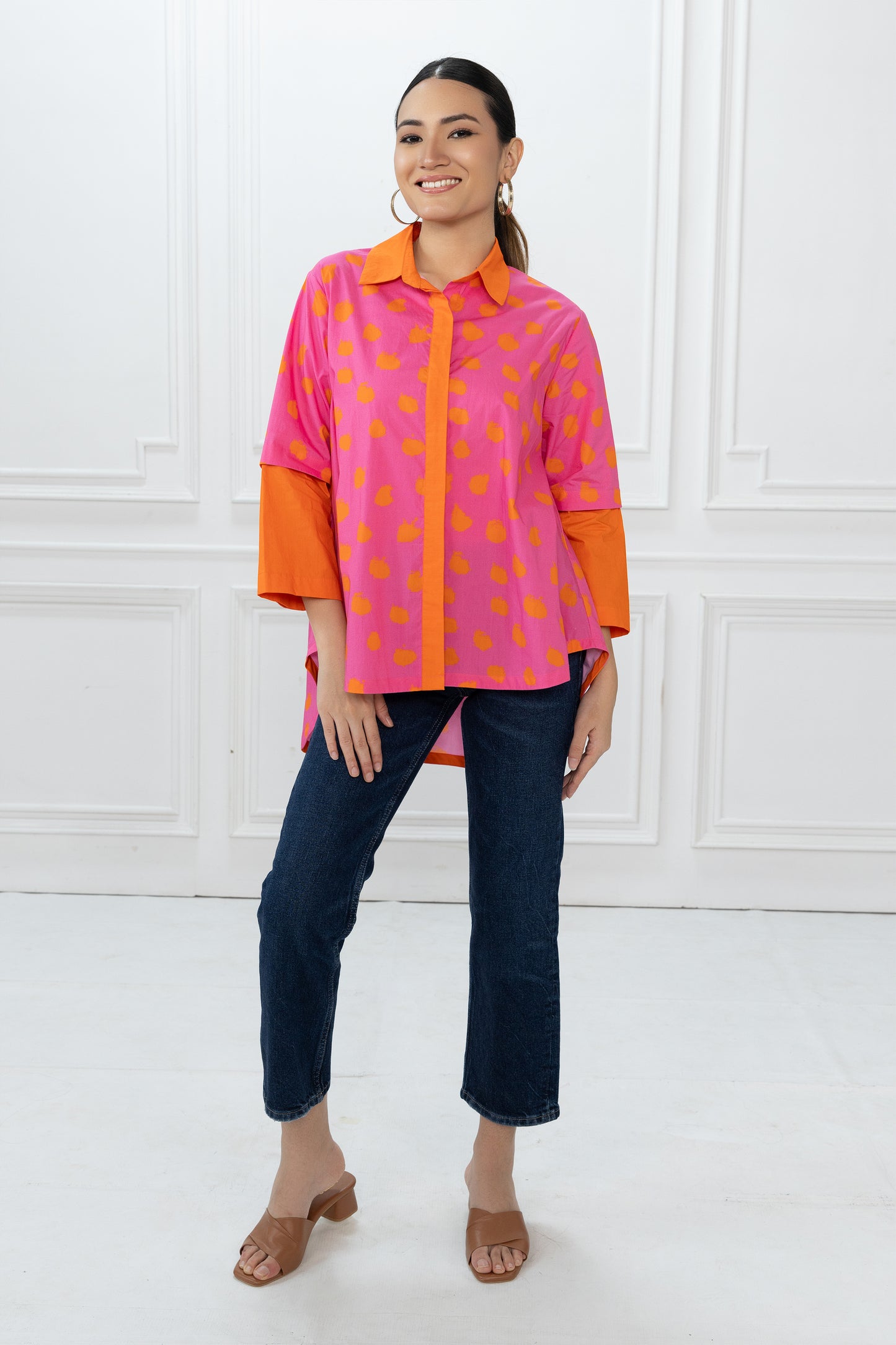 Teresa Shirt - Pink & Orange Dot Matrix