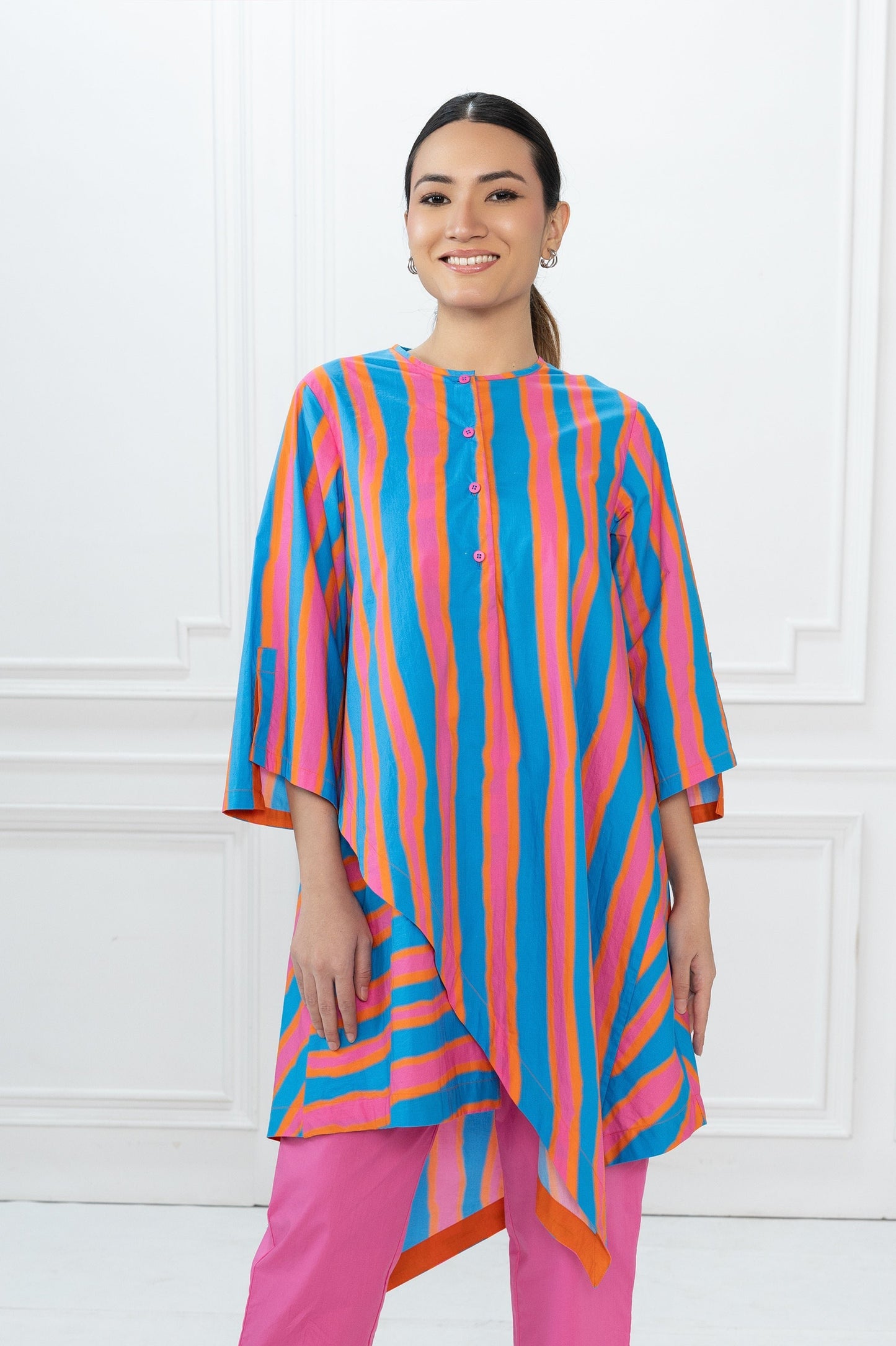 Edison Tunic - Blue Stripes & Pink