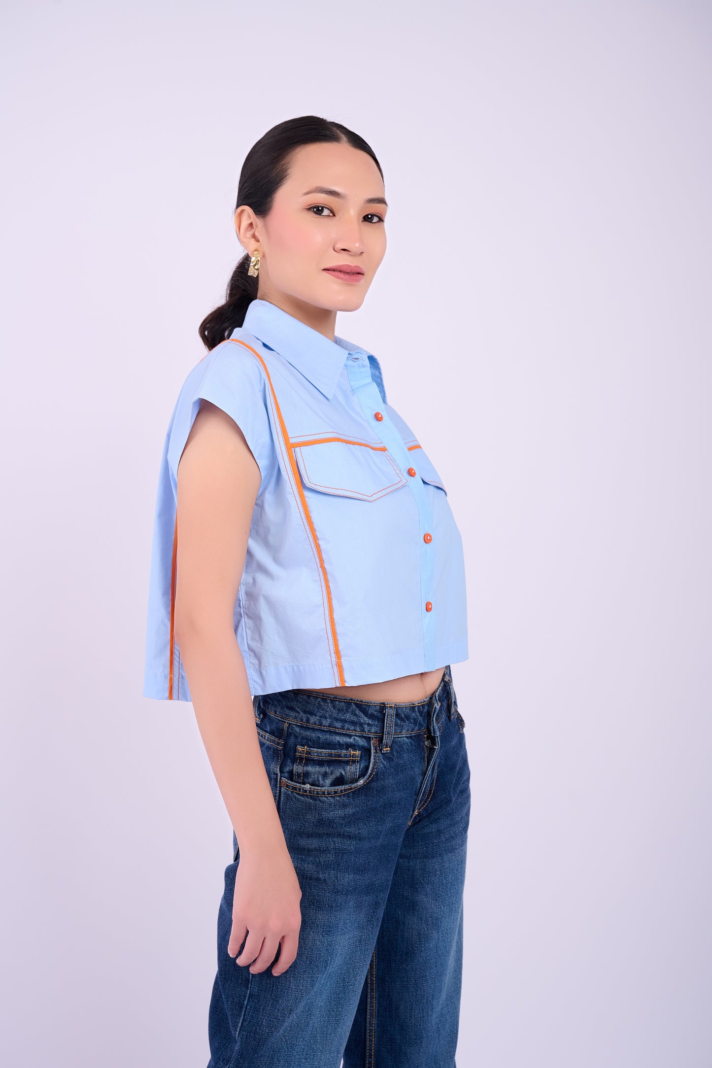 Breese Crop Shirt - Light Blue