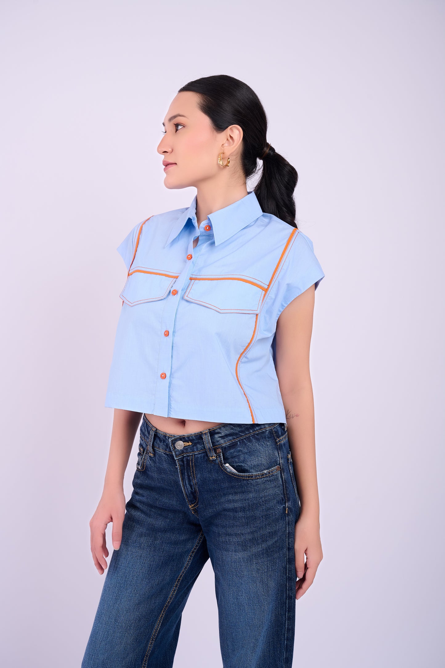 Breese Crop Shirt - Light Blue