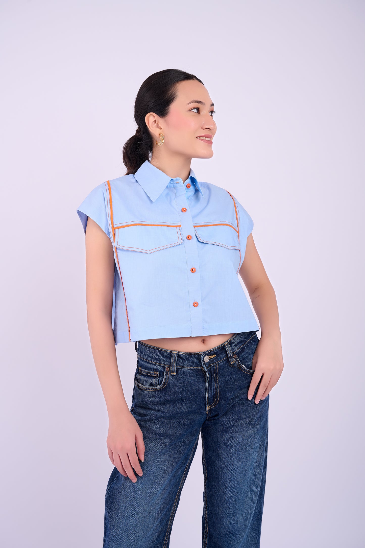 Breese Crop Shirt - Light Blue