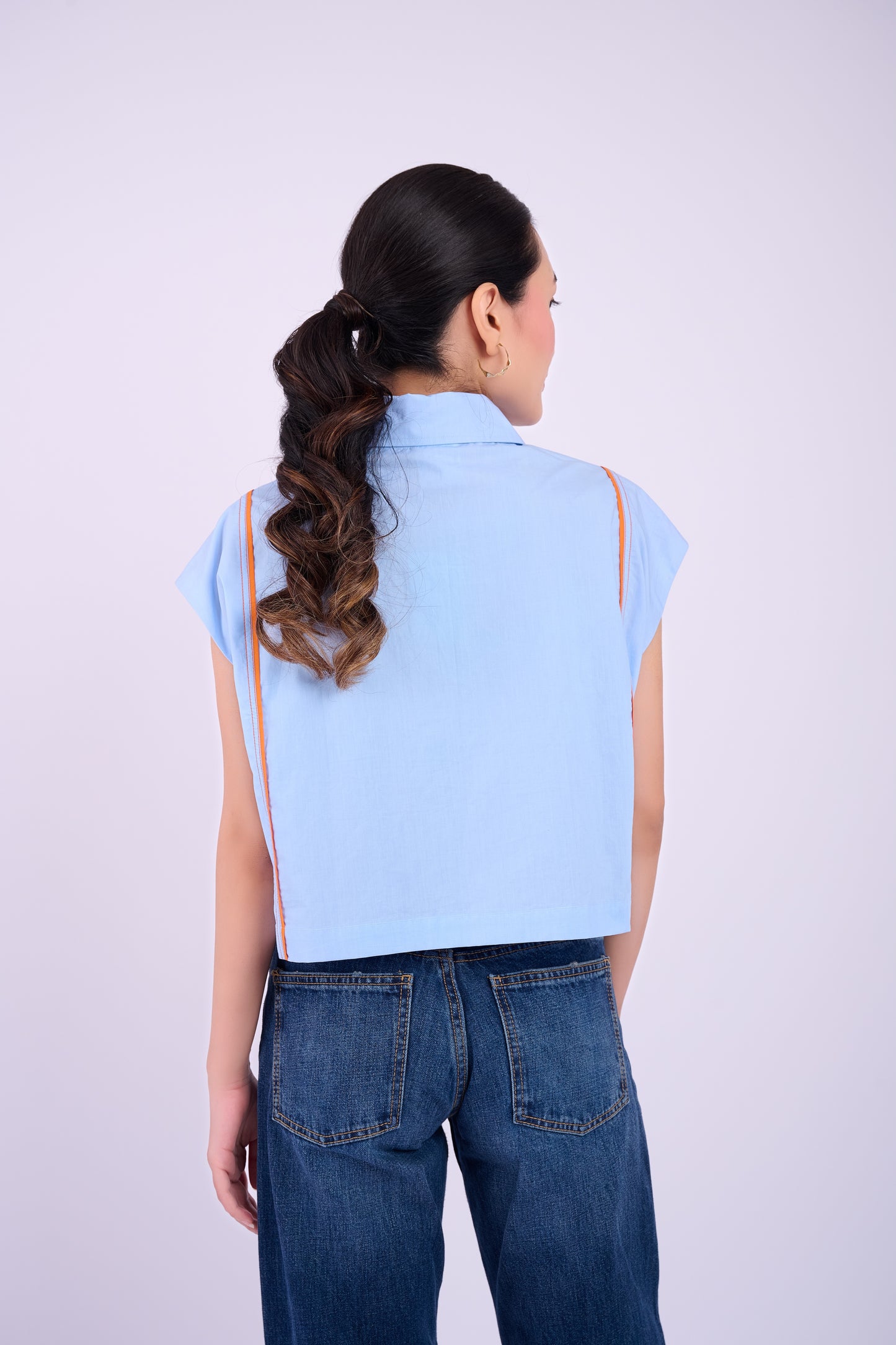 Breese Crop Shirt - Light Blue