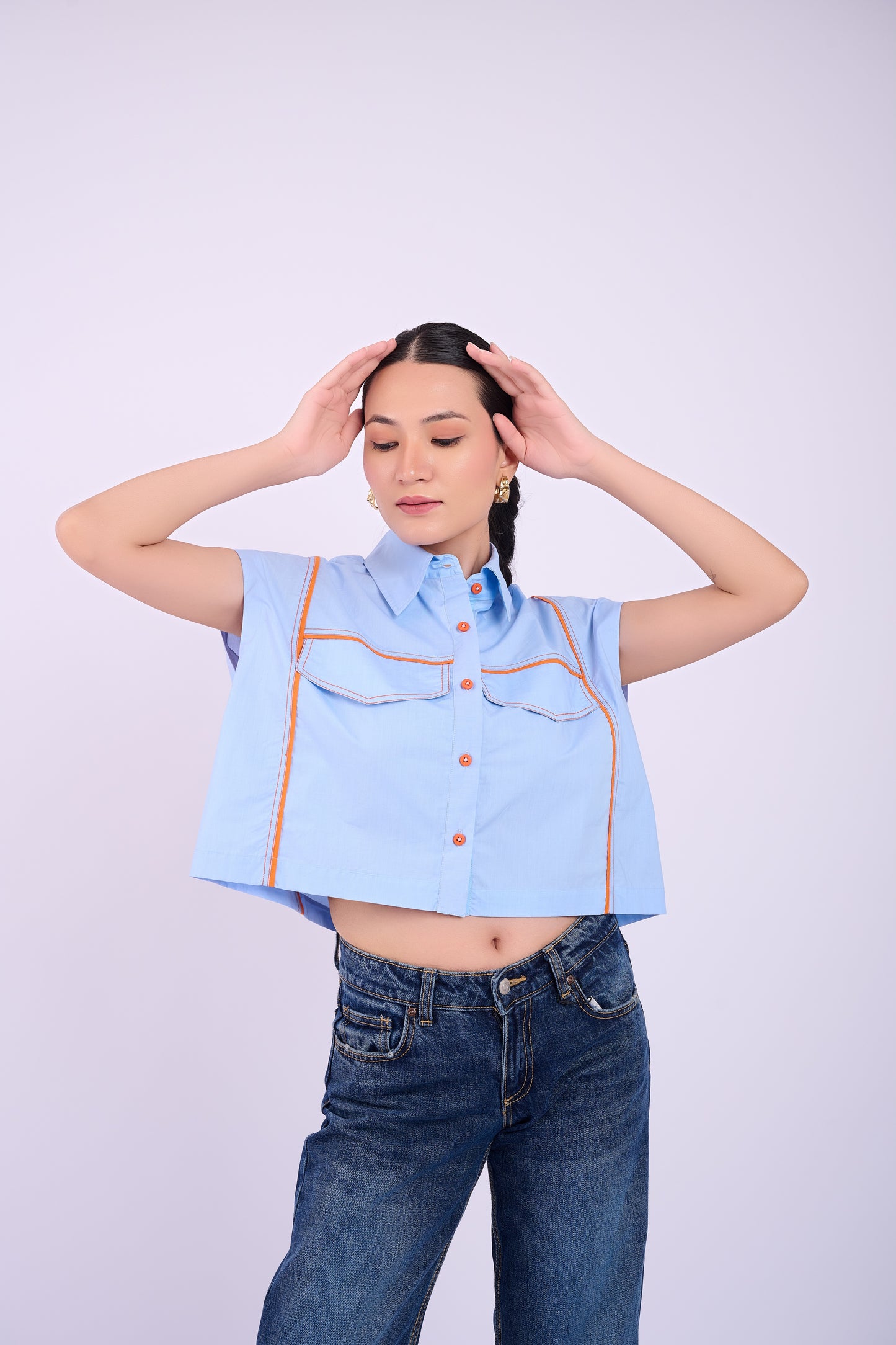 Breese Crop Shirt - Light Blue