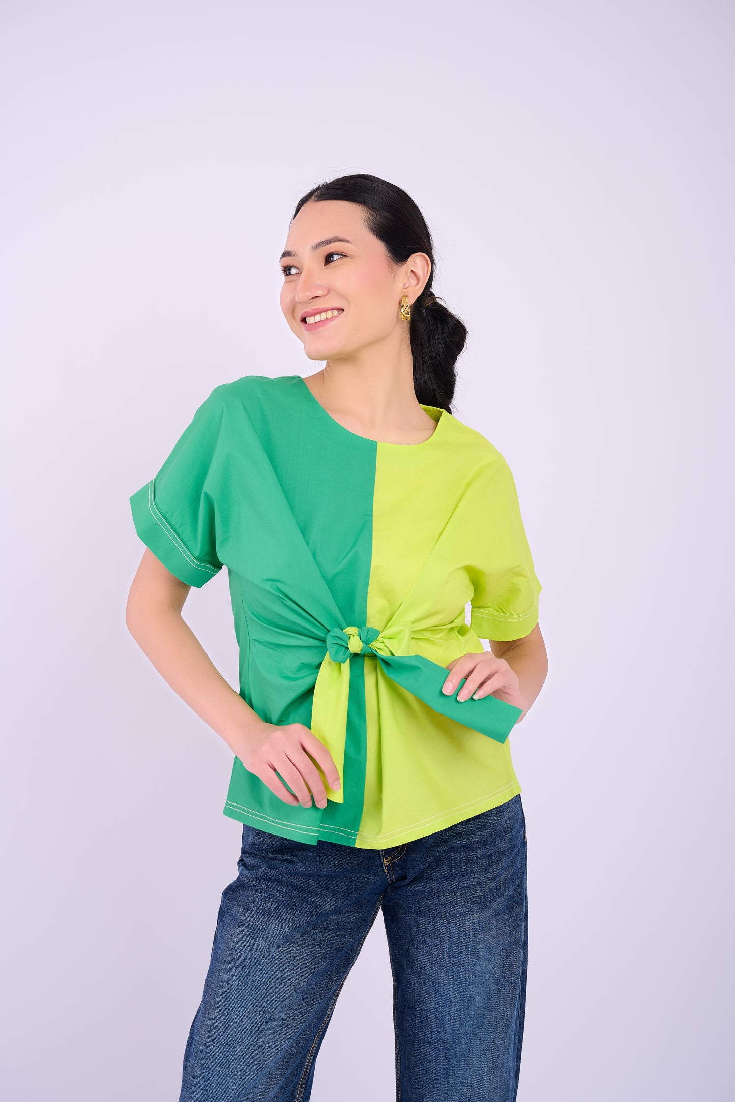 Nadine Tie Top - Lime and Dark Green