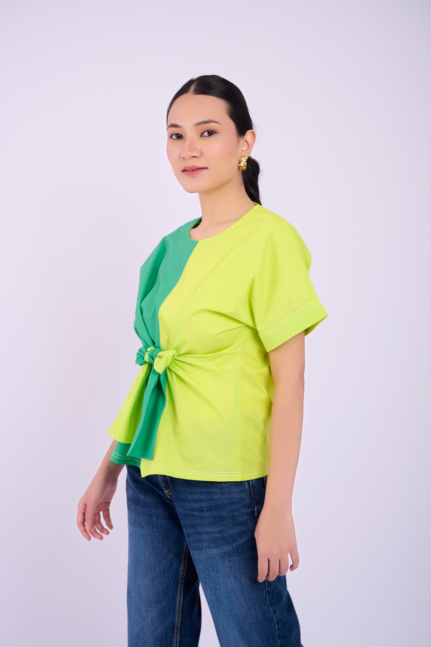 Nadine Tie Top - Lime and Dark Green