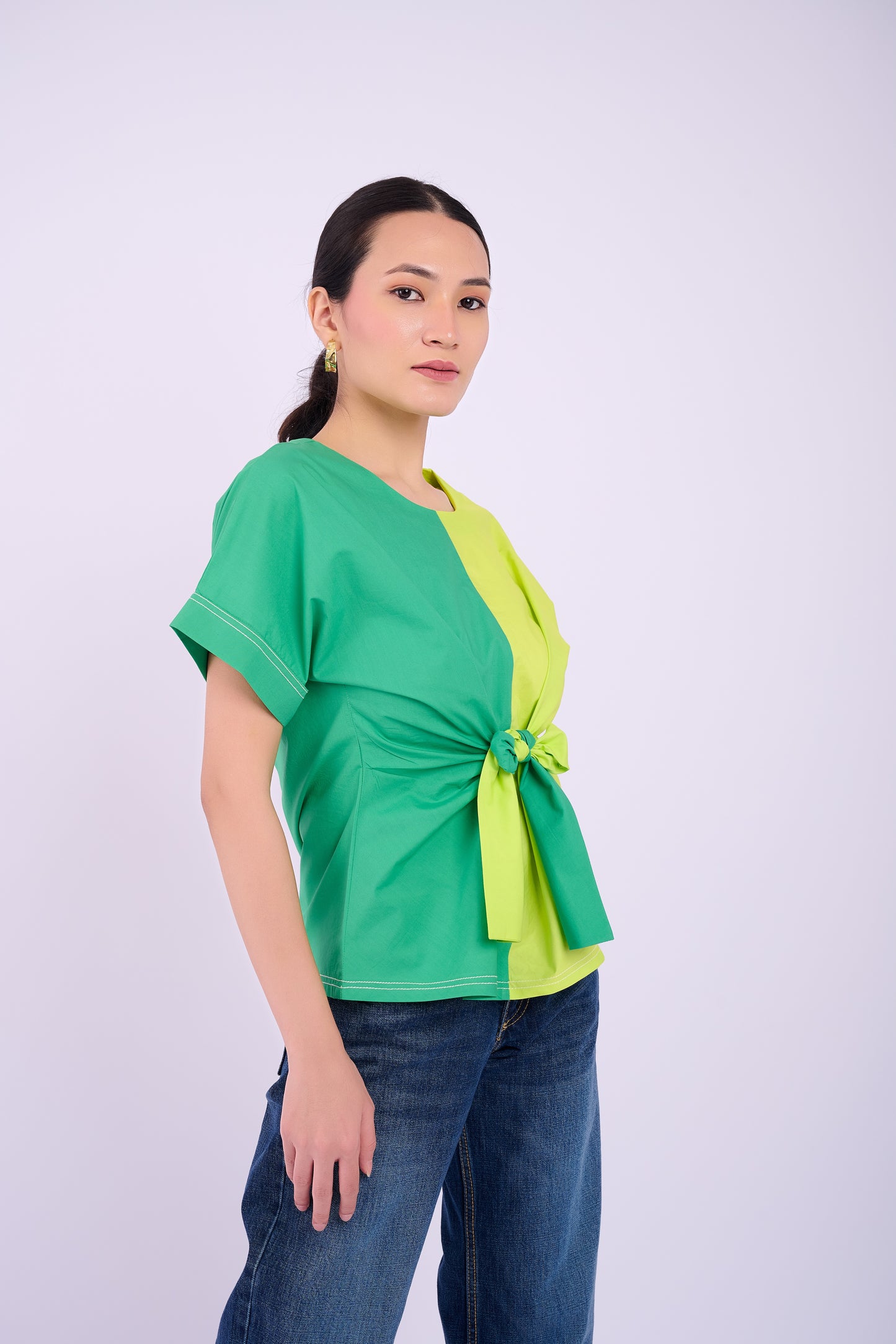 Nadine Tie Top - Lime and Dark Green