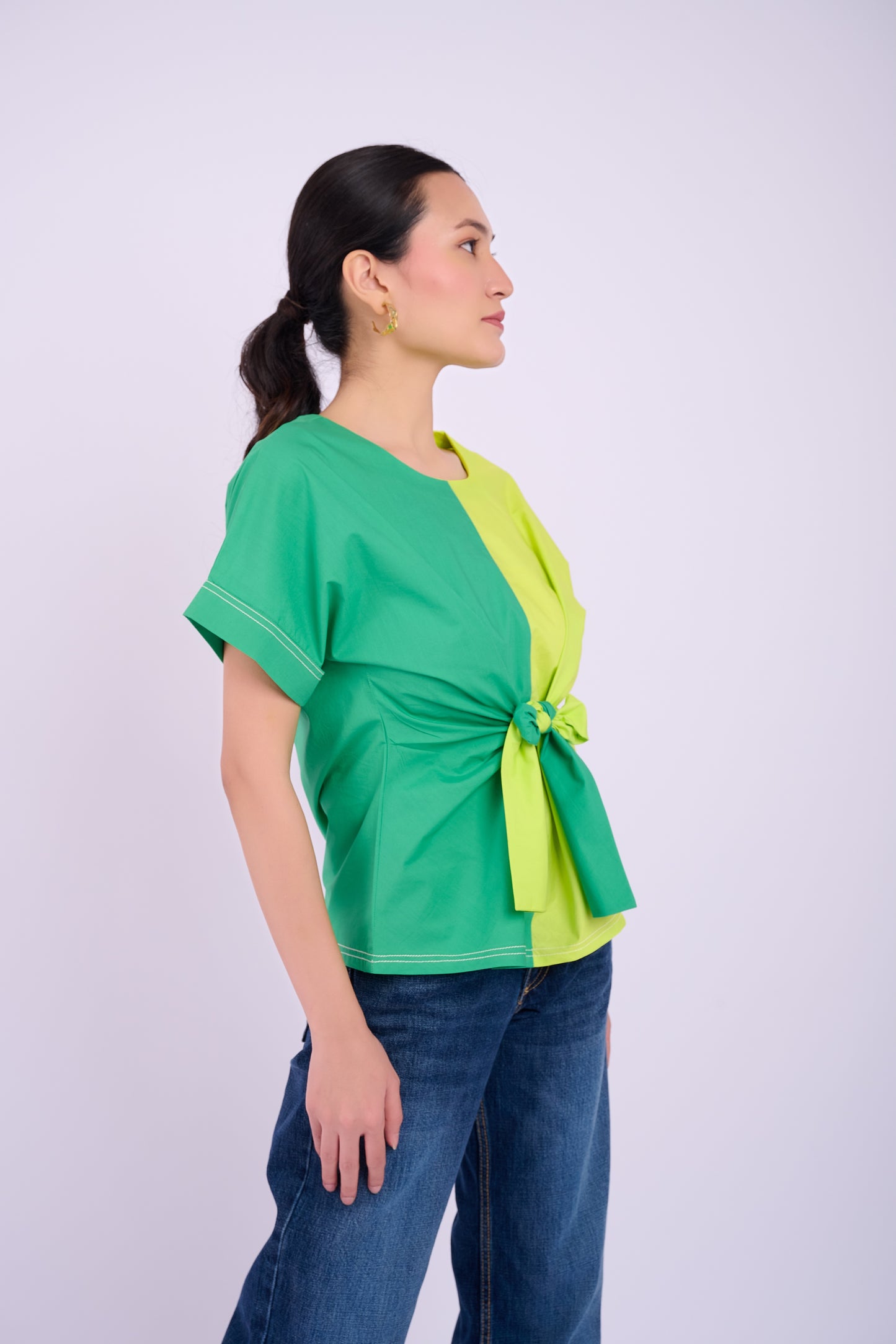 Nadine Tie Top - Lime and Dark Green