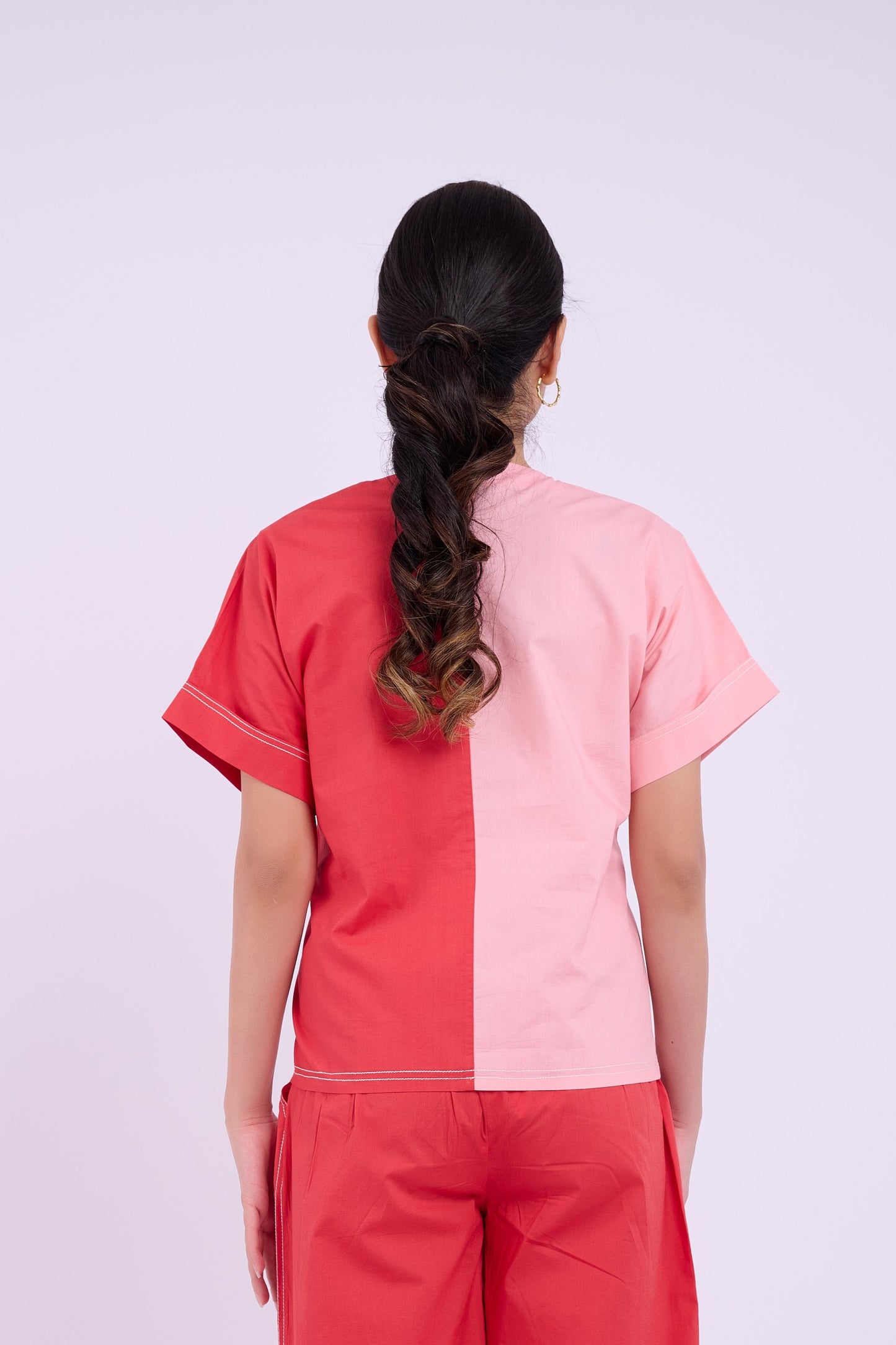 Nadine Tie Top - Red and Light Pink