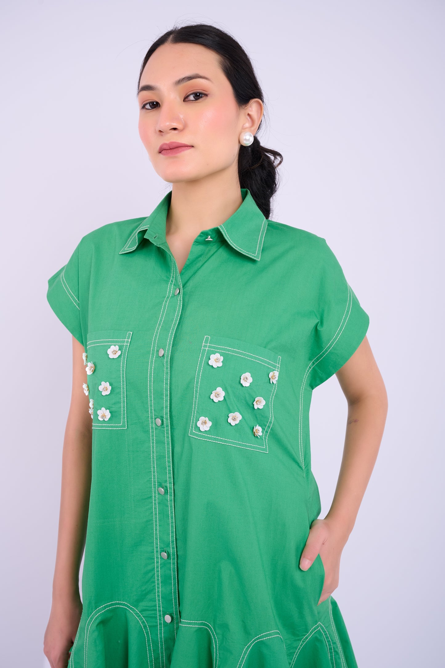 Embellished Sasha Dress - Dark Green
