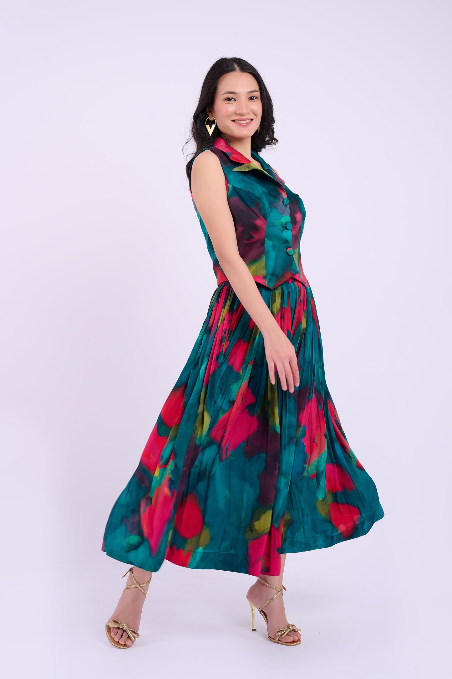 Andi Crepe Skirt Set - Abstract Green