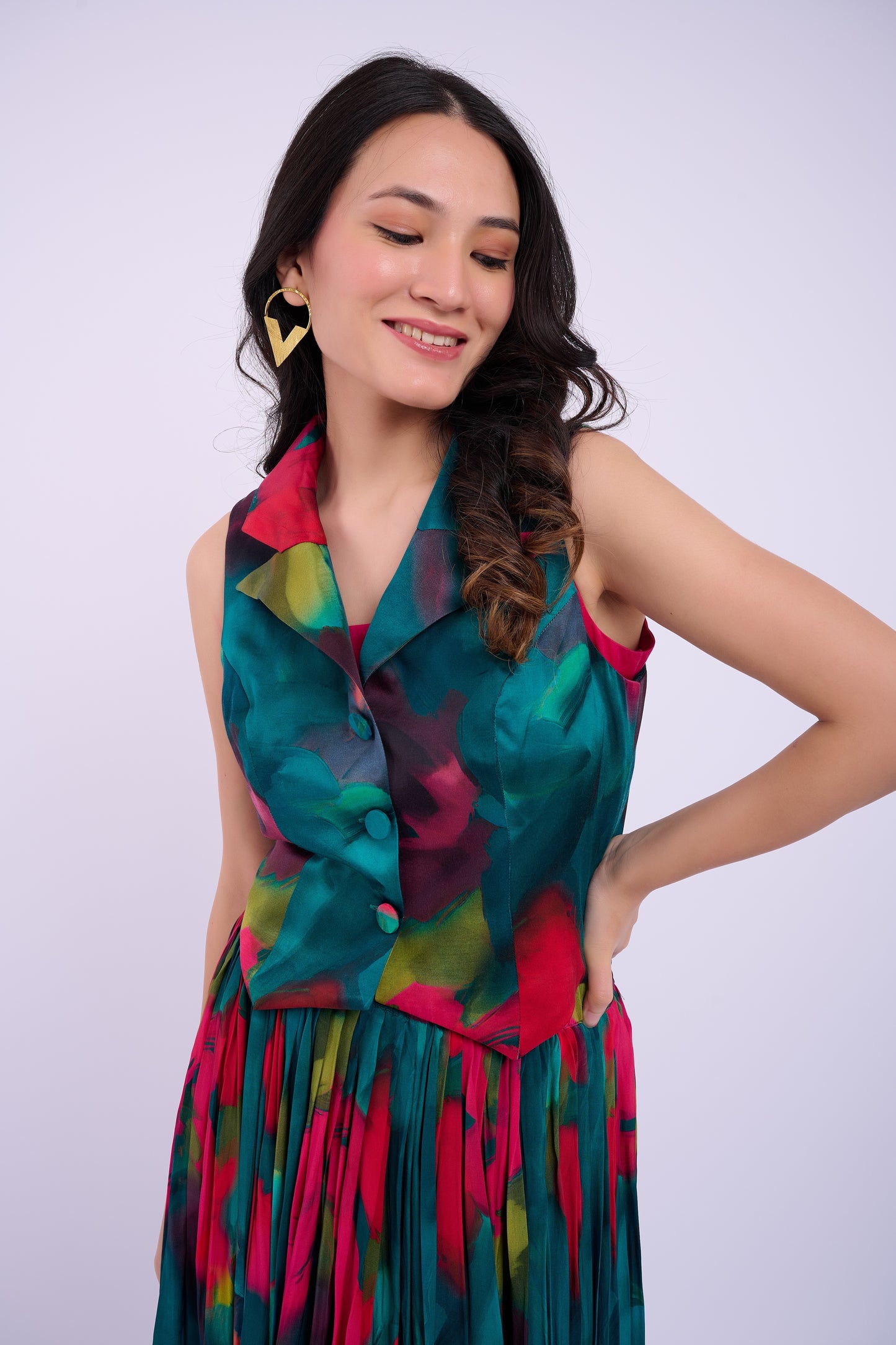 Andi Crepe Skirt Set - Abstract Green