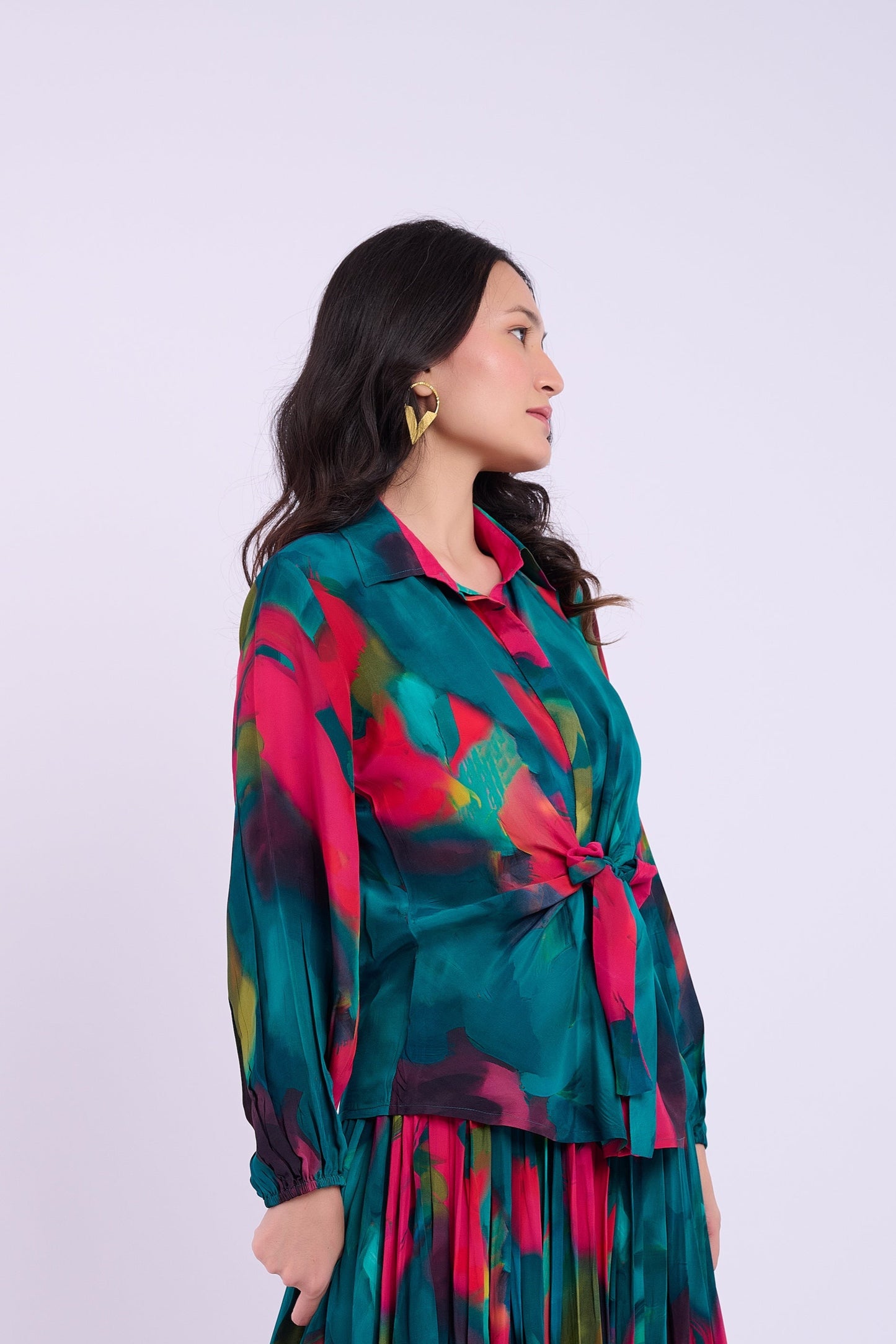 Skylar Crepe Shirt- Abstract Green