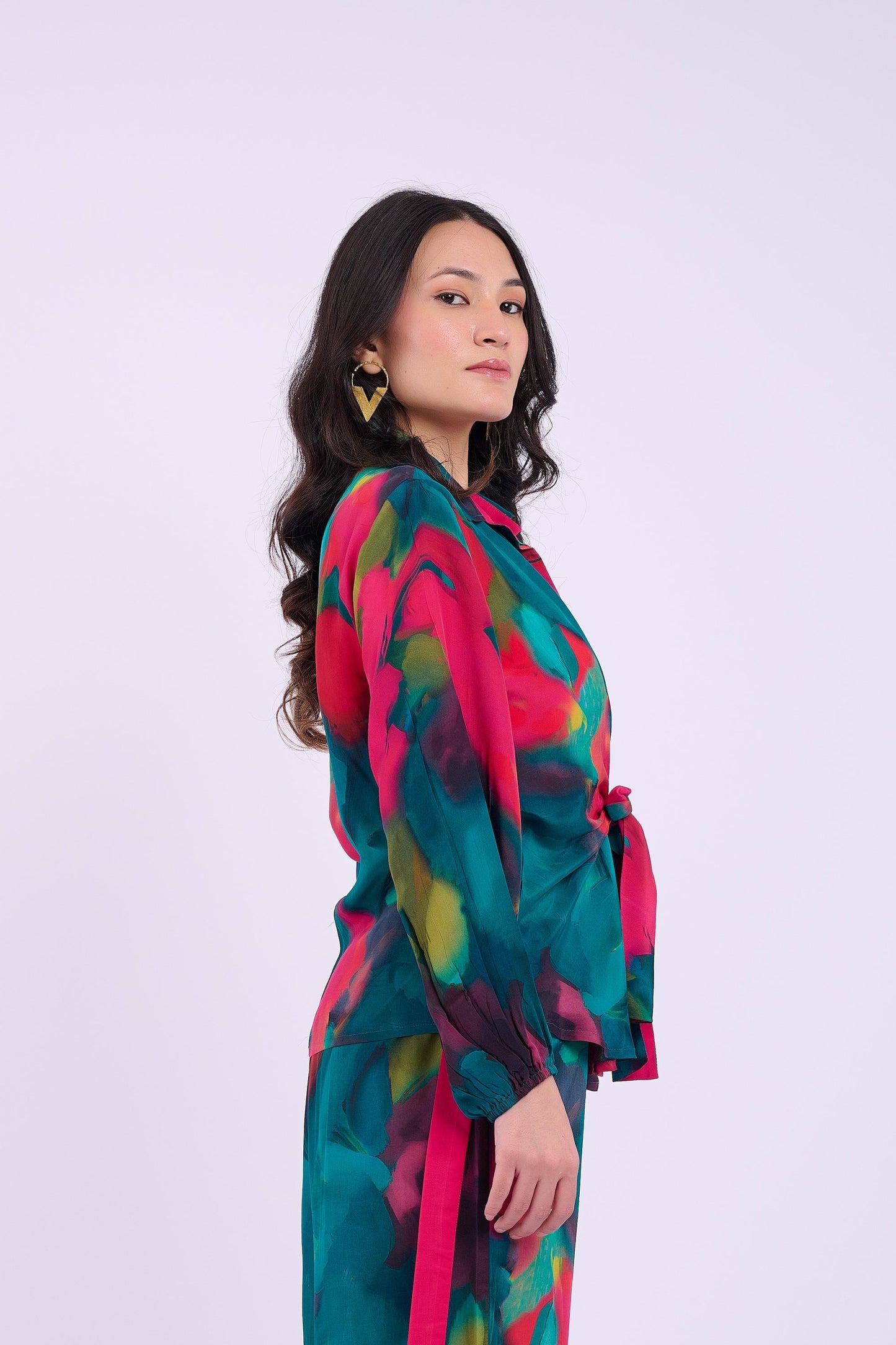 Skylar Crepe Shirt- Abstract Green