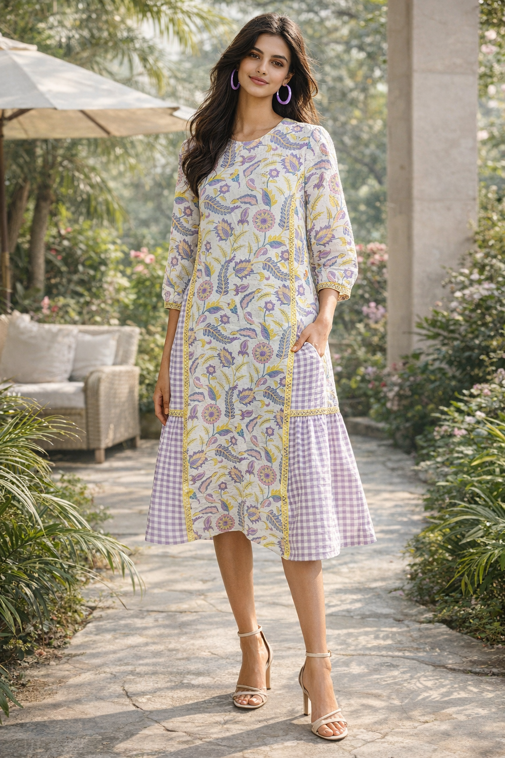 Lily Dress -  Motif Print Lime