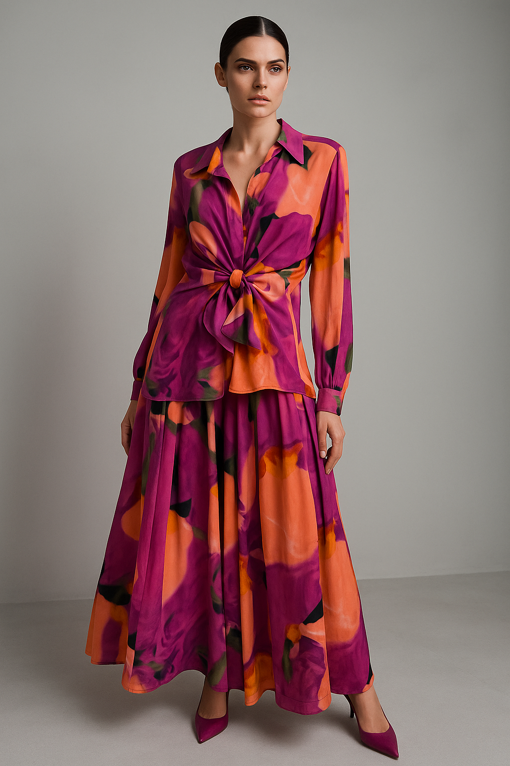 Skylar Crepe with Long Skirt  Set - Abstract Purple