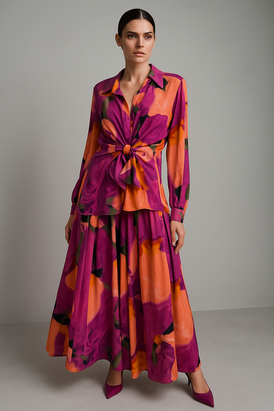 Skylar Crepe with Long Skirt  Set - Abstract Purple