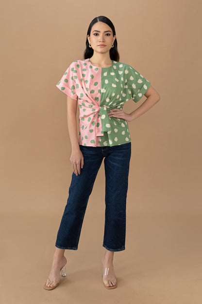 Nadine Tie Top - Quartz Pink & Olive