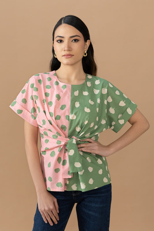 Nadine Tie Top - Quartz Pink & Olive