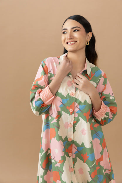 Hazel Dress - Abstract Floral Olive