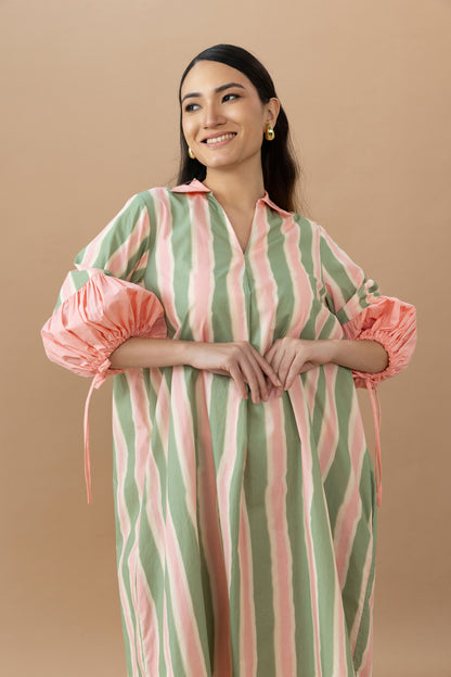 Jaden Dress - Olive Stripes