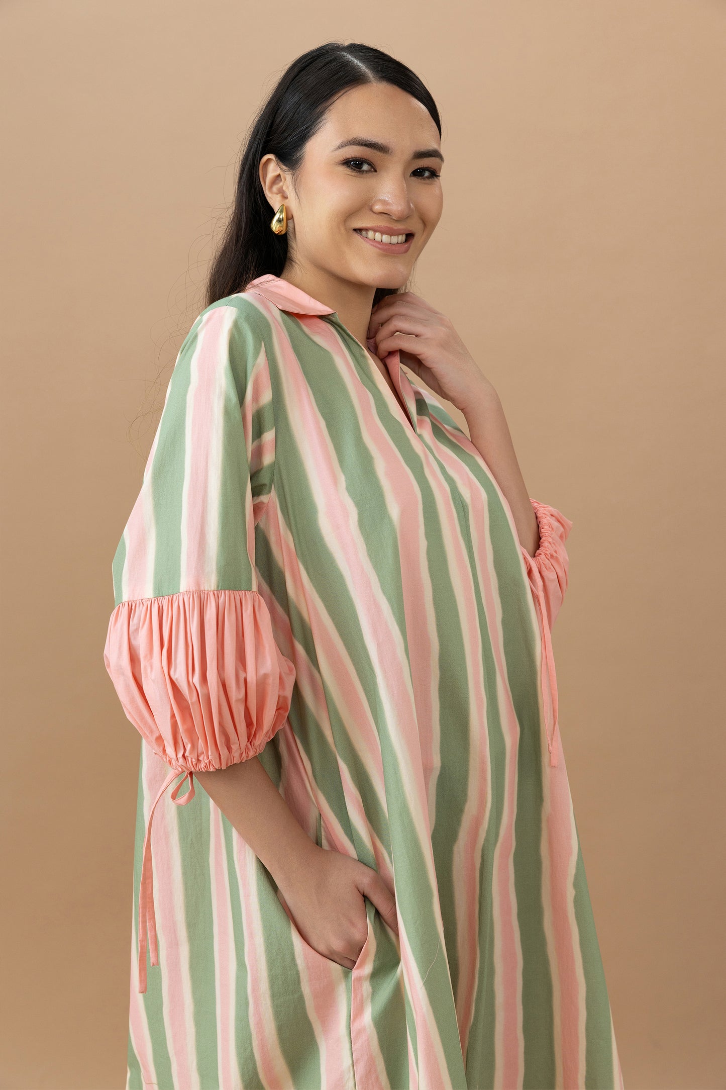 Jaden Dress - Olive Stripes