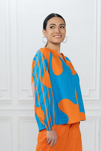 Amy Top  - Blue Bold Floral