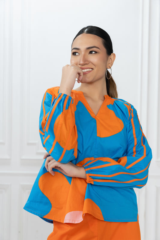 Amy Top  - Blue Bold Floral