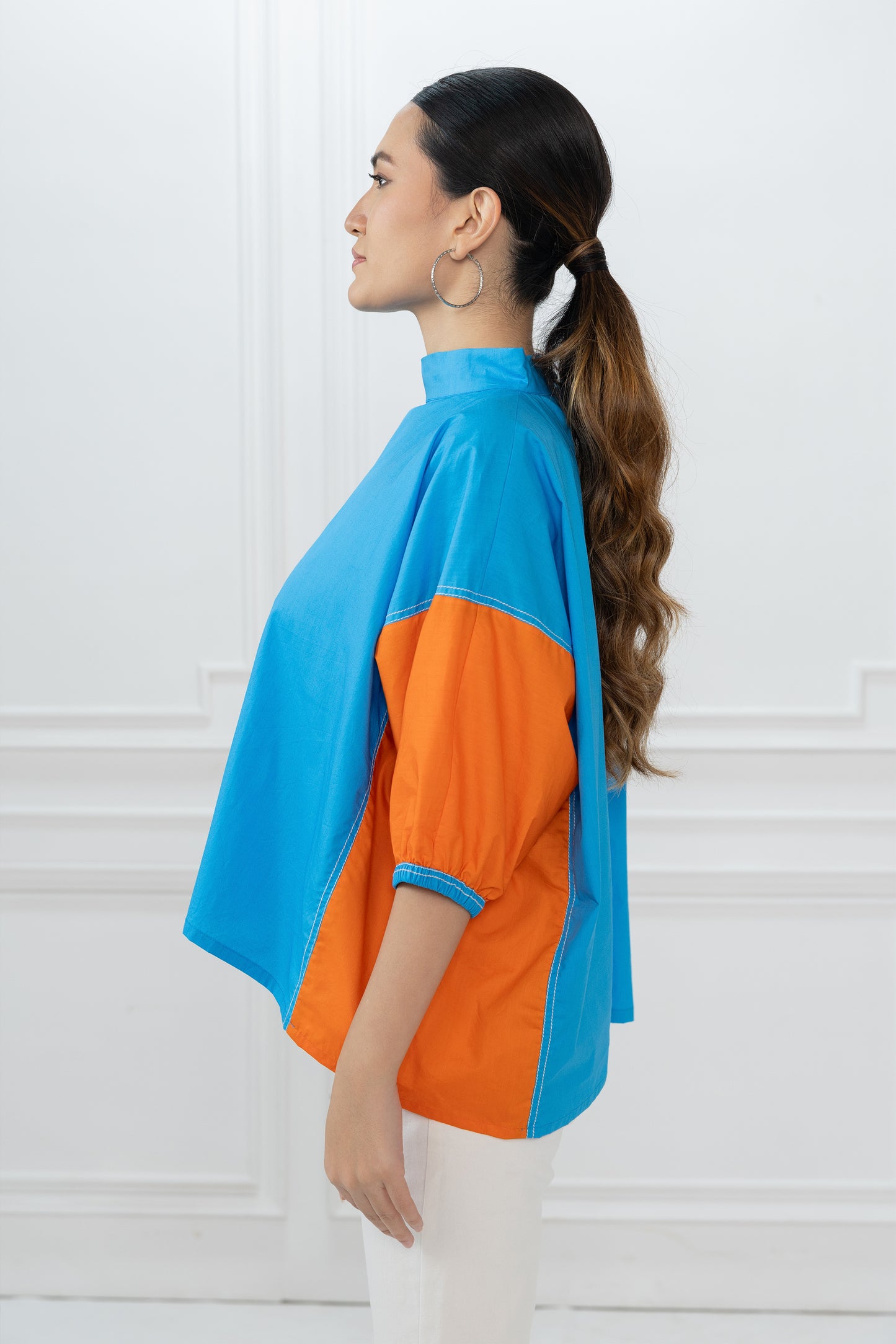 Gina Top - Azure Blue and Orange