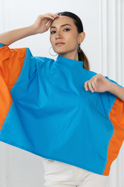 Gina Top - Azure Blue and Orange
