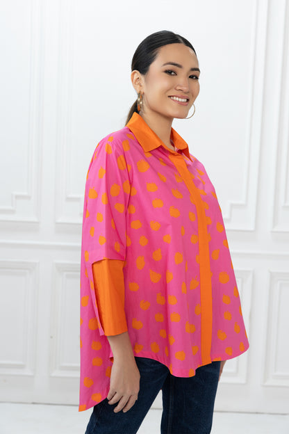 Teresa Shirt - Pink & Orange Dot Matrix