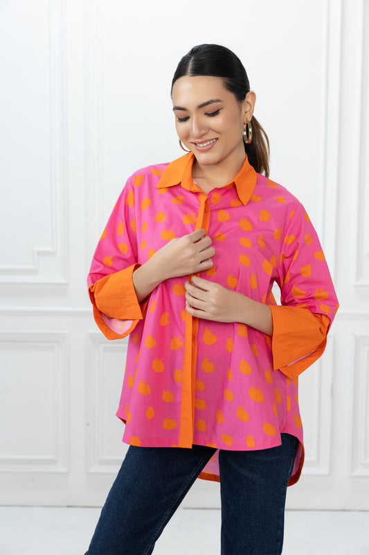 Teresa Shirt - Pink & Orange Dot Matrix