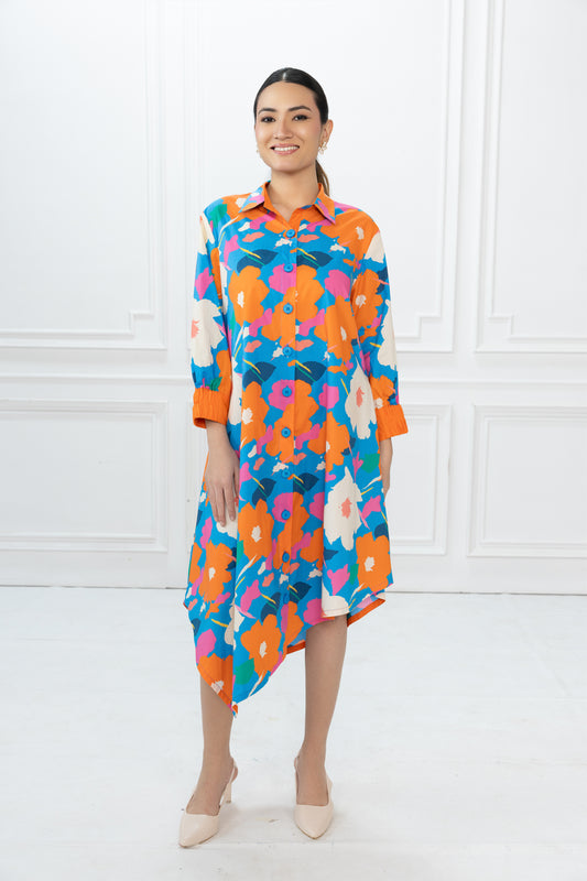 Hazel Dress - Abstract Floral Blue