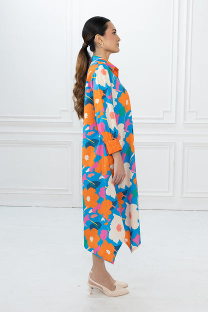 Hazel Dress - Abstract Floral Blue