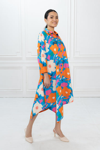 Hazel Dress - Abstract Floral Blue