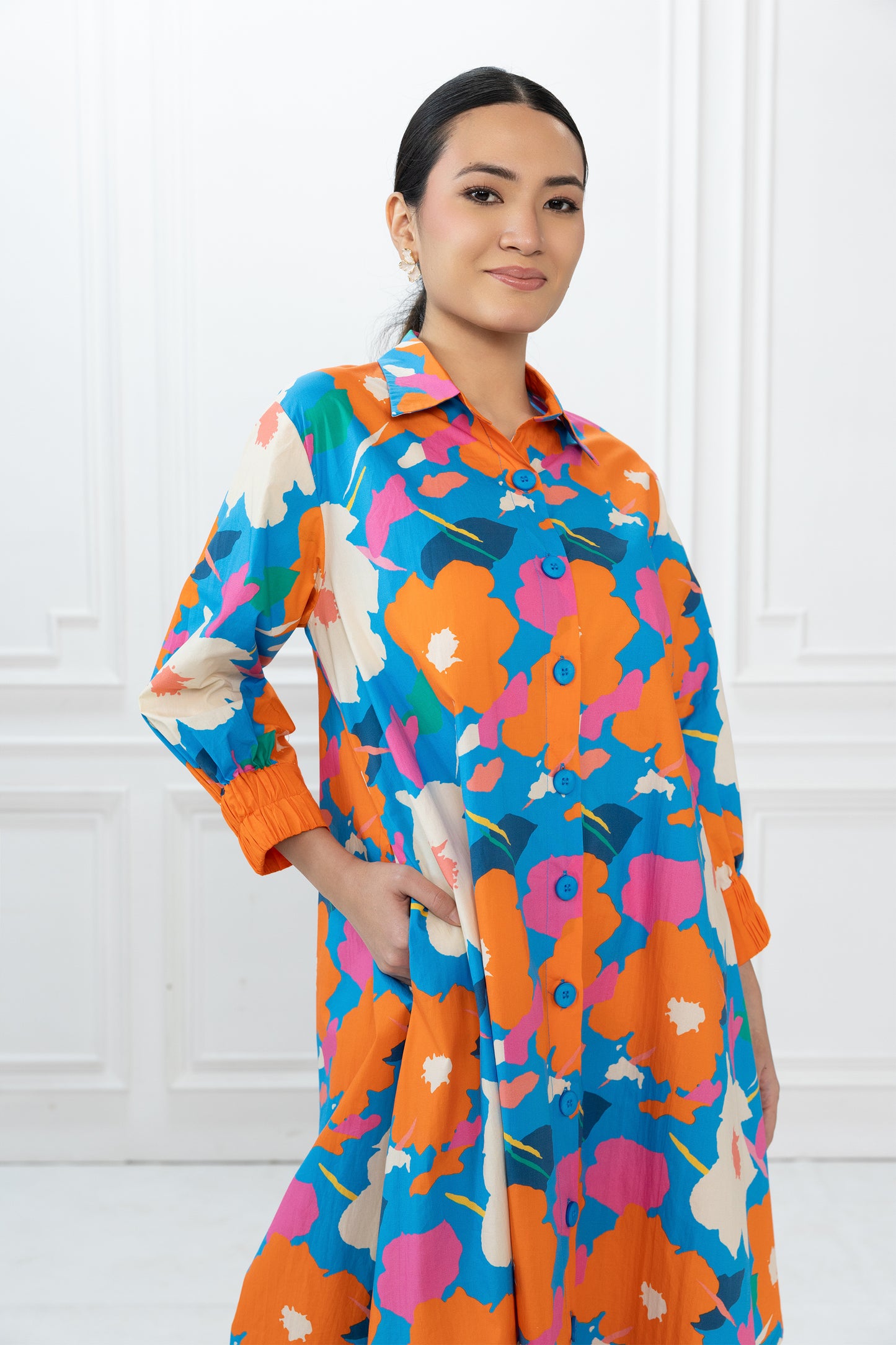 Hazel Dress - Abstract Floral Blue