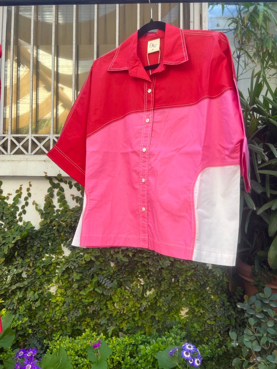 EVA COLOUR BLOCK SHIRT - RED