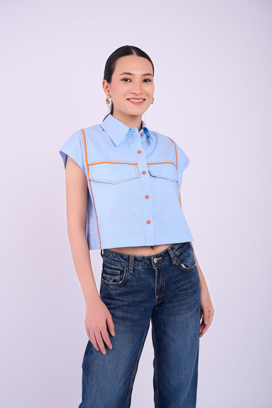 Breese Crop Shirt - Light Blue